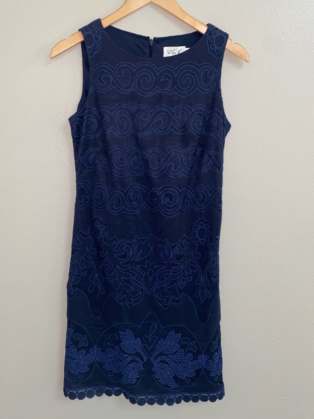 Eliza J Navy Blue Sleeveless Scalloped Hem Lace A-Line Shift Dress